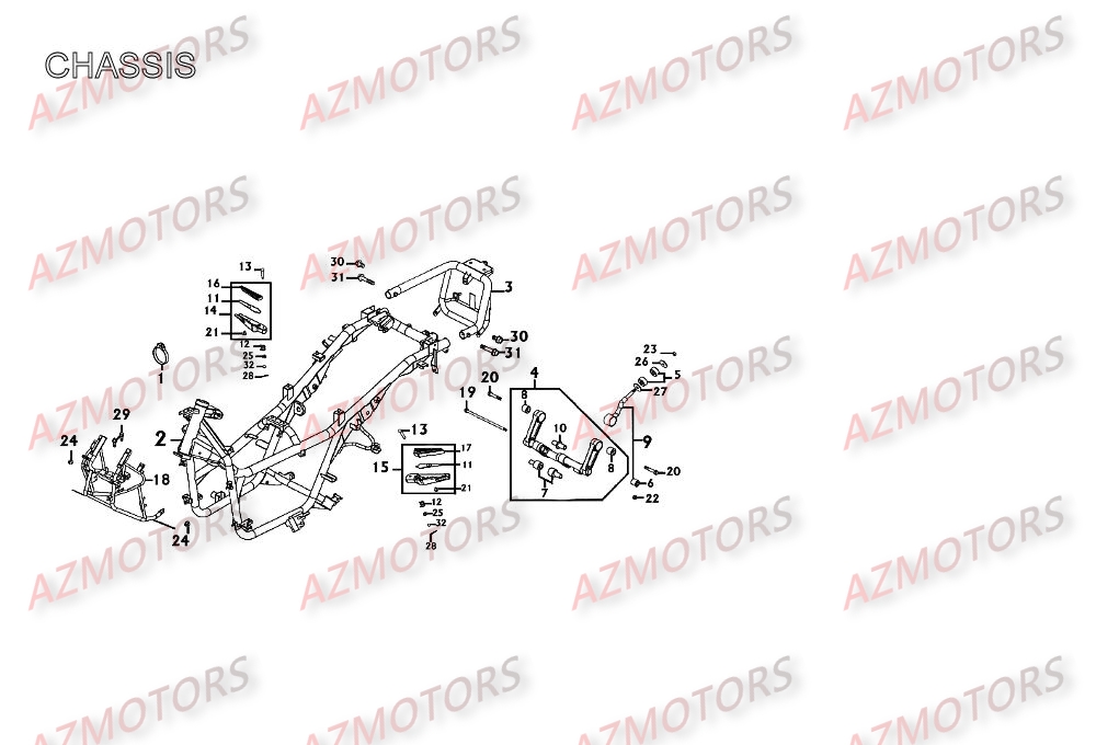 Chassis AZMOTORS Pièces Scooter Kymco XCITING 250 AFI 4T EURO II