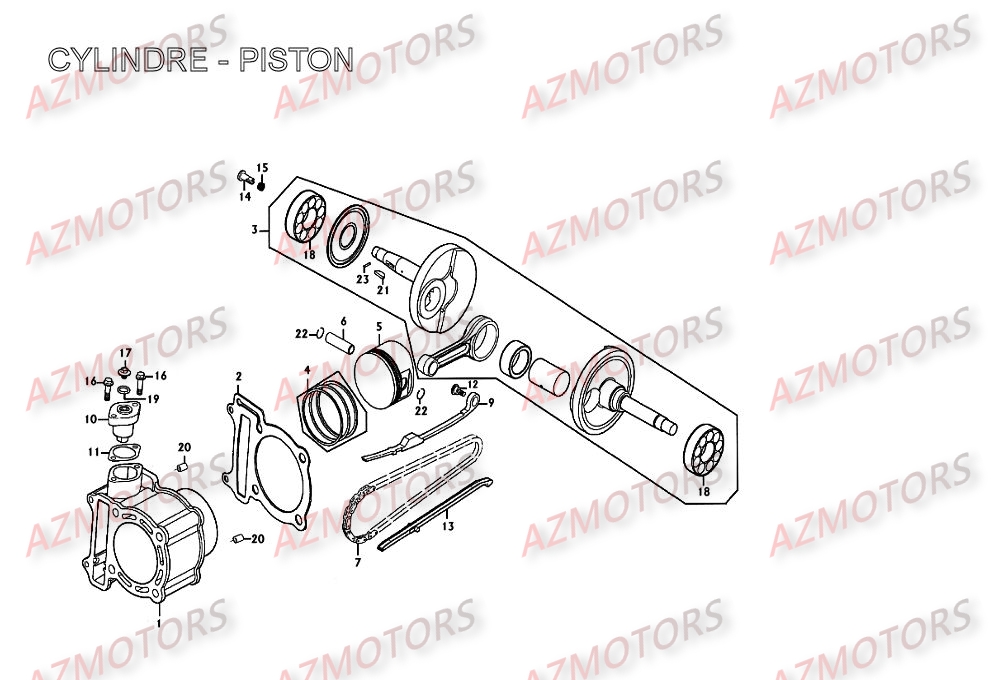 Cylindre   Piston AZMOTORS Pièces Scooter Kymco XCITING 250 AFI 4T EURO II