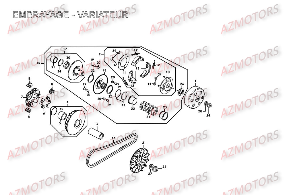 Embrayage   Variateur AZMOTORS Pièces Scooter Kymco XCITING 250 AFI 4T EURO II