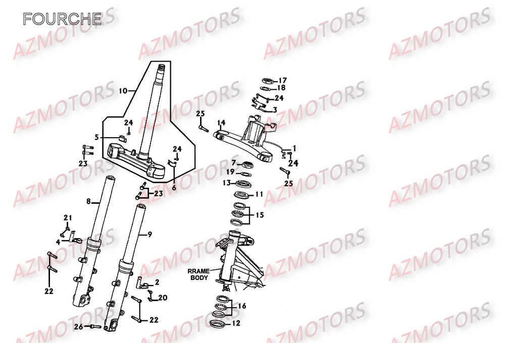 Fourche KYMCO Pièces Scooter Kymco XCITING 250 AFI 4T EURO II