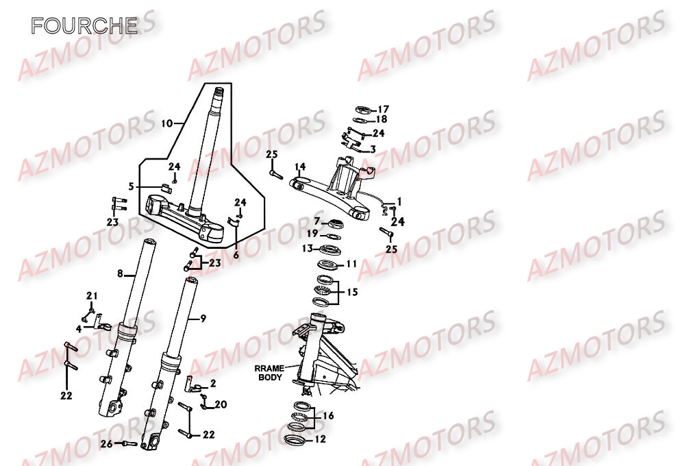 Fourche AZMOTORS Pièces Scooter Kymco XCITING 250 AFI 4T EURO II