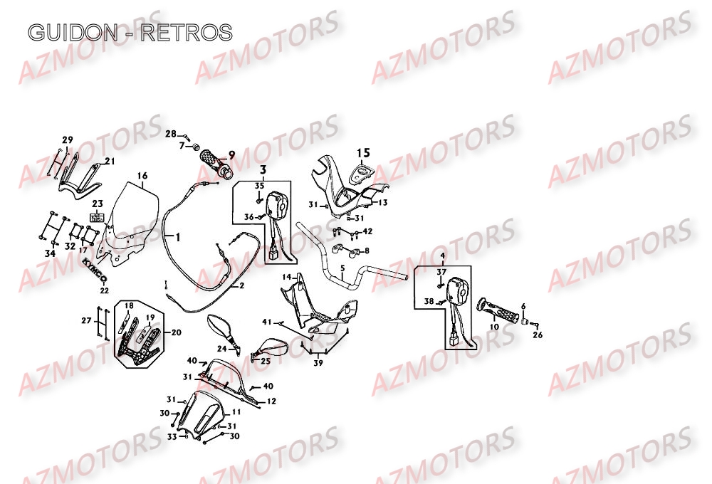 Guidon   Retroviseurs KYMCO Pièces Scooter Kymco XCITING 250 AFI 4T EURO II