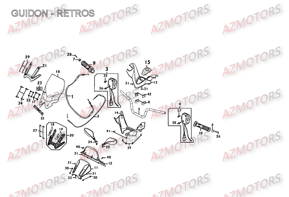 Guidon   Retroviseurs AZMOTORS Pièces Scooter Kymco XCITING 250 AFI 4T EURO II