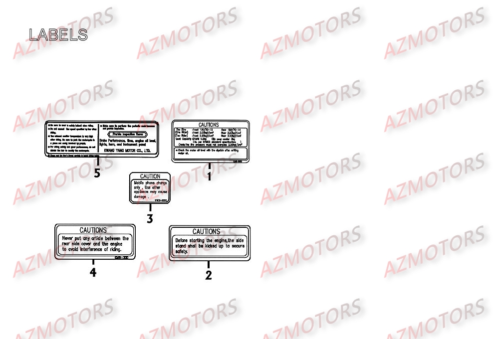 Labels AZMOTORS Pièces Scooter Kymco XCITING 250 AFI 4T EURO II