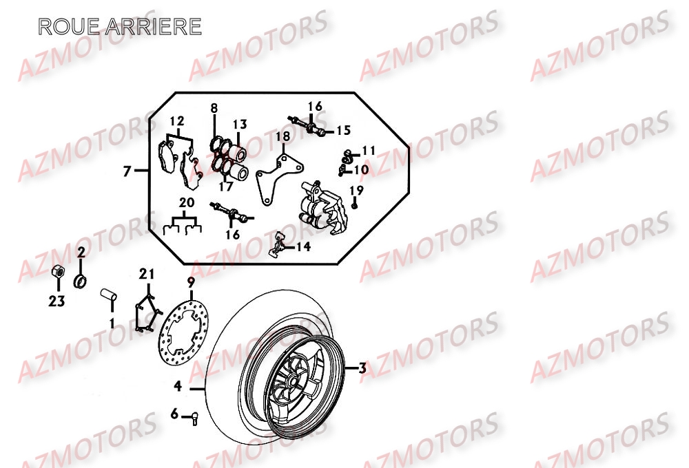 Roue Arriere AZMOTORS Pièces Scooter Kymco XCITING 250 AFI 4T EURO II