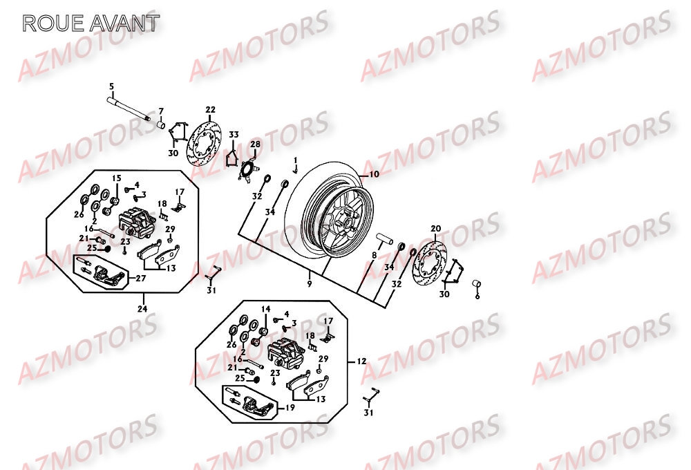 Roue Avant AZMOTORS Pièces Scooter Kymco XCITING 250 AFI 4T EURO II