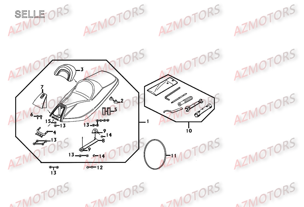 Selle AZMOTORS Pièces Scooter Kymco XCITING 250 AFI 4T EURO II