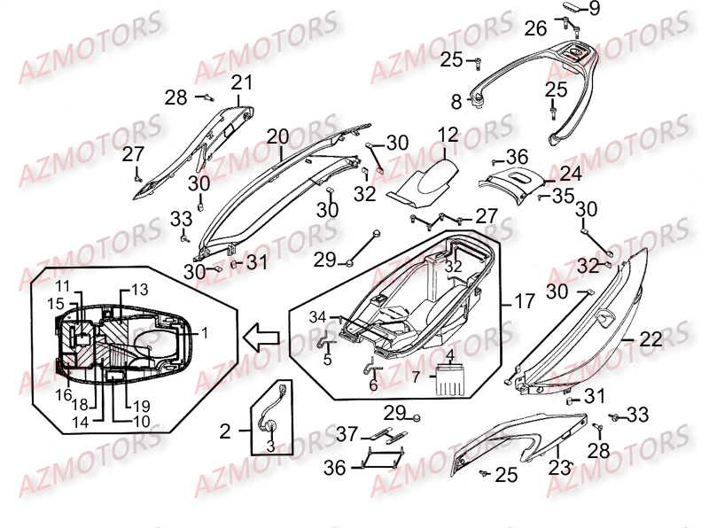 Carenages Arrieres KYMCO Pièces Scooter Kymco XCITING 300 AFI 4T EURO III