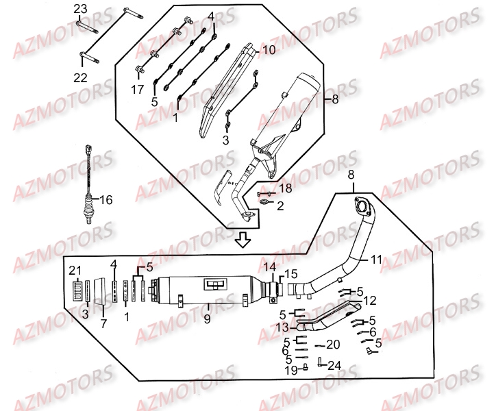 Echappement KYMCO Pièces Scooter Kymco XCITING 300 AFI 4T EURO III