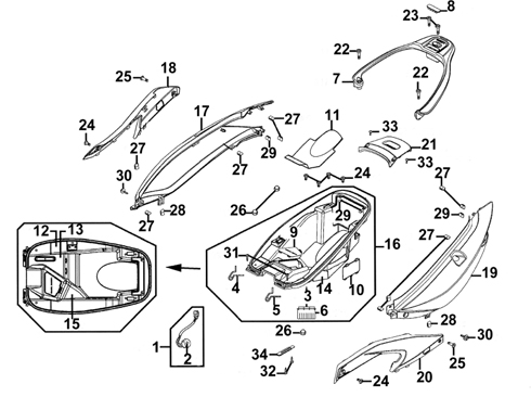 Carenages Arriere KYMCO Pièces Scooter Kymco XCITING 500 AFI 4T EURO III