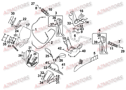 GUIDON - RETROVISEURS KYMCO Pièces Scooter XCITING 500 AFI 4T EURO III