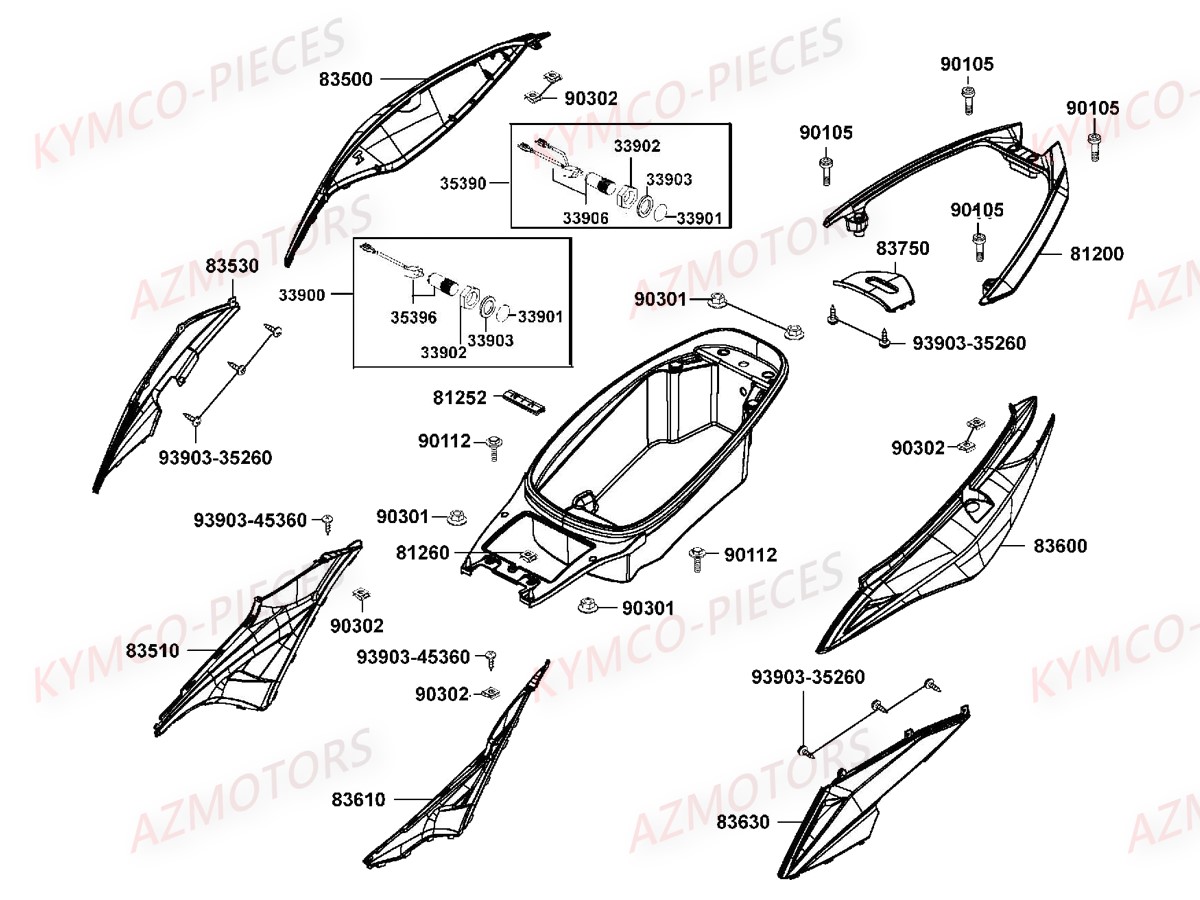 Carenages Arrieres KYMCO Pièces Scooter Kymco XCITING 400I ABS 4T EURO 3