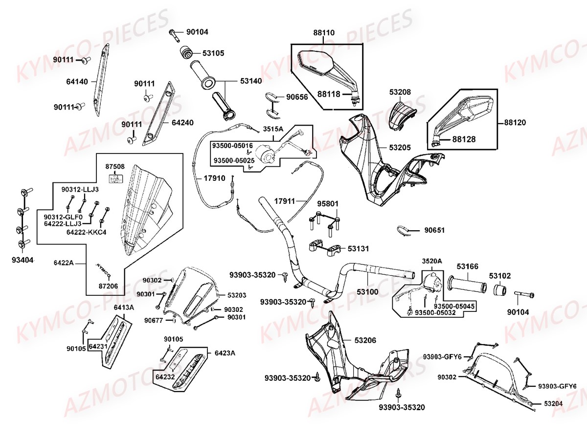 POIGNEE D ACCELERATEUR (NOIR BRUT) KYMCO pour GUIDON RETROVISEURS de XCITING 400 ABS E3