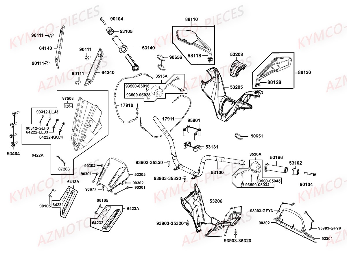 Guidon Retroviseurs KYMCO Pièces Scooter Kymco XCITING 400I ABS 4T EURO 3