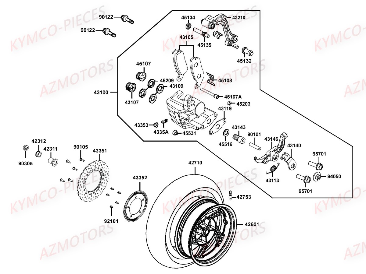 Roue Arriere KYMCO Pièces Scooter Kymco XCITING 400I ABS 4T EURO 3