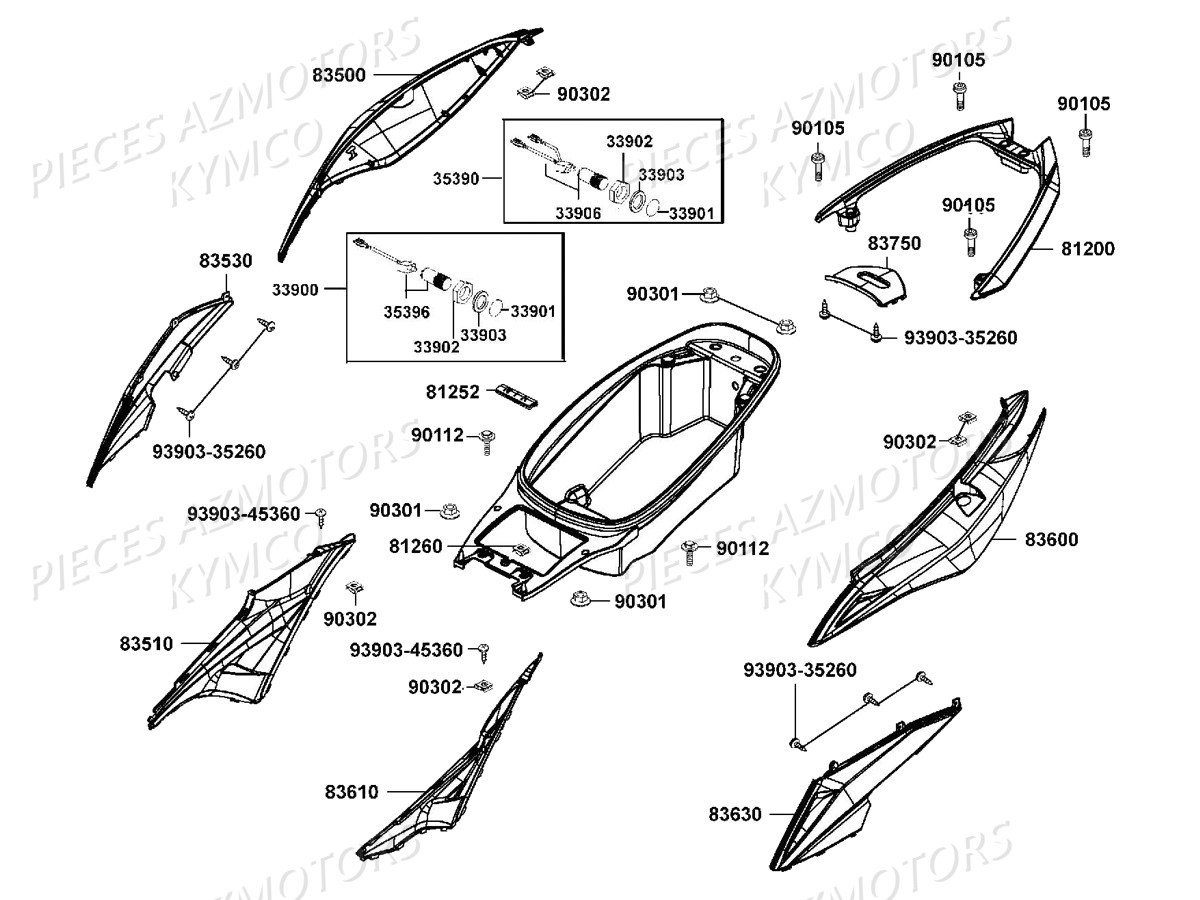 Carenages Arriere KYMCO Pièces Scooter XCITING 400I ABS 4T EURO 4 (SK80BC)