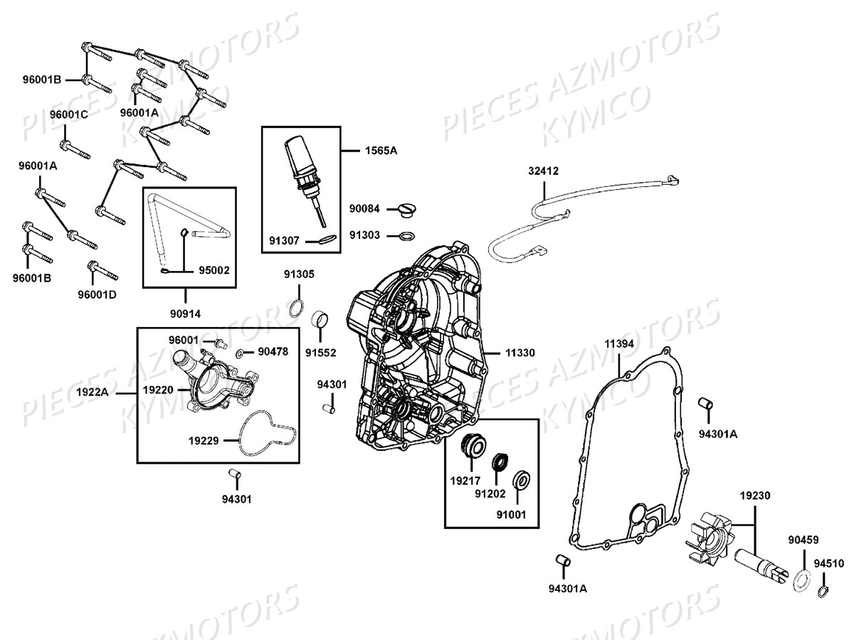 CARTER_DROIT_POMPE_A_EAU KYMCO Pièces Scooter XCITING S 400I ABS 4T EURO 4 (SK80CA)