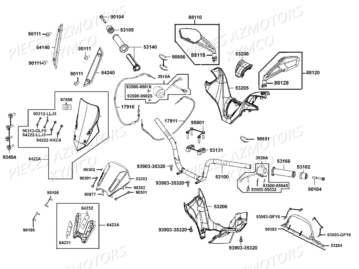 Guidon Retroviseurs KYMCO Pièces Scooter XCITING 400I ABS 4T EURO 4 (SK80BC)