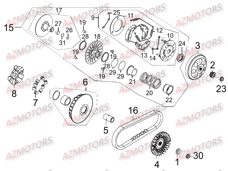 Embrayage Variateur KYMCO Pièces Scooter Kymco XCITING 400I 4T EURO III