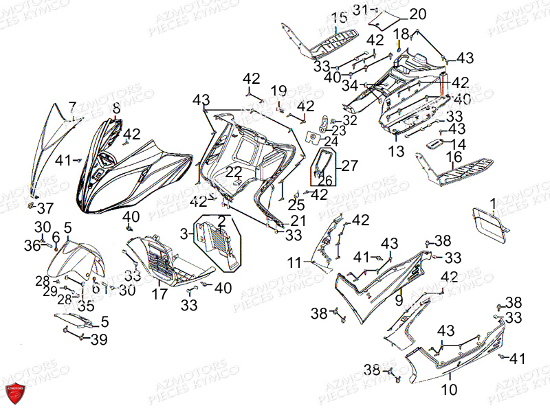 Carenages Avant KYMCO Pièces Scooter Kymco XCITING 500 RI MMC ABS 4T EURO III _