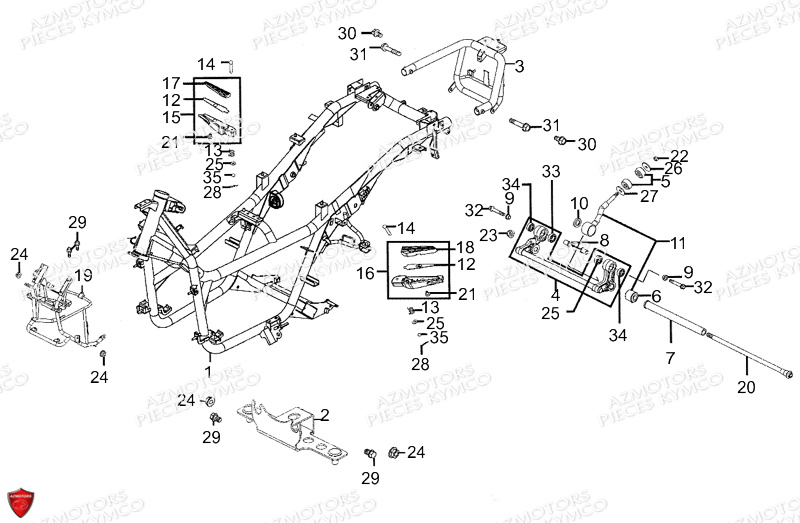 Chassis KYMCO Pièces XCITING 500 RI MMC ABS 4T EURO III (SBA0BB)