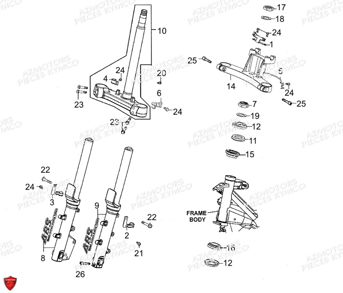 Fourche KYMCO Pièces XCITING 500 RI MMC ABS 4T EURO III (SBA0BB)