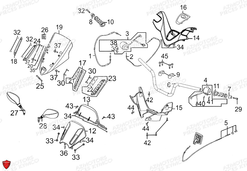 Guidon Retroviseurs KYMCO Pièces Scooter Kymco XCITING 500 RI MMC ABS 4T EURO III _