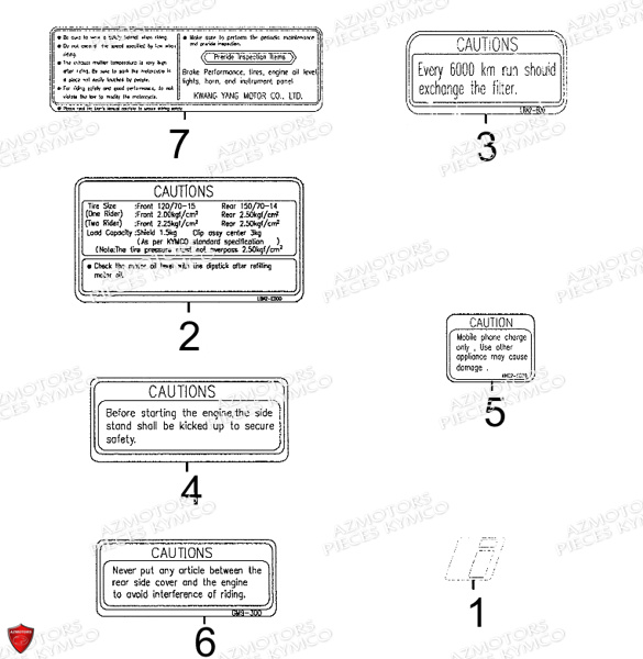 Labels KYMCO Pièces XCITING 500 RI MMC ABS 4T EURO III (SBA0BB)