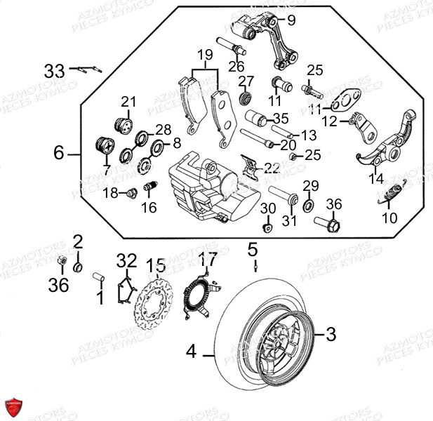 Roue Arriere KYMCO Pièces XCITING 500 RI MMC ABS 4T EURO III (SBA0BB)