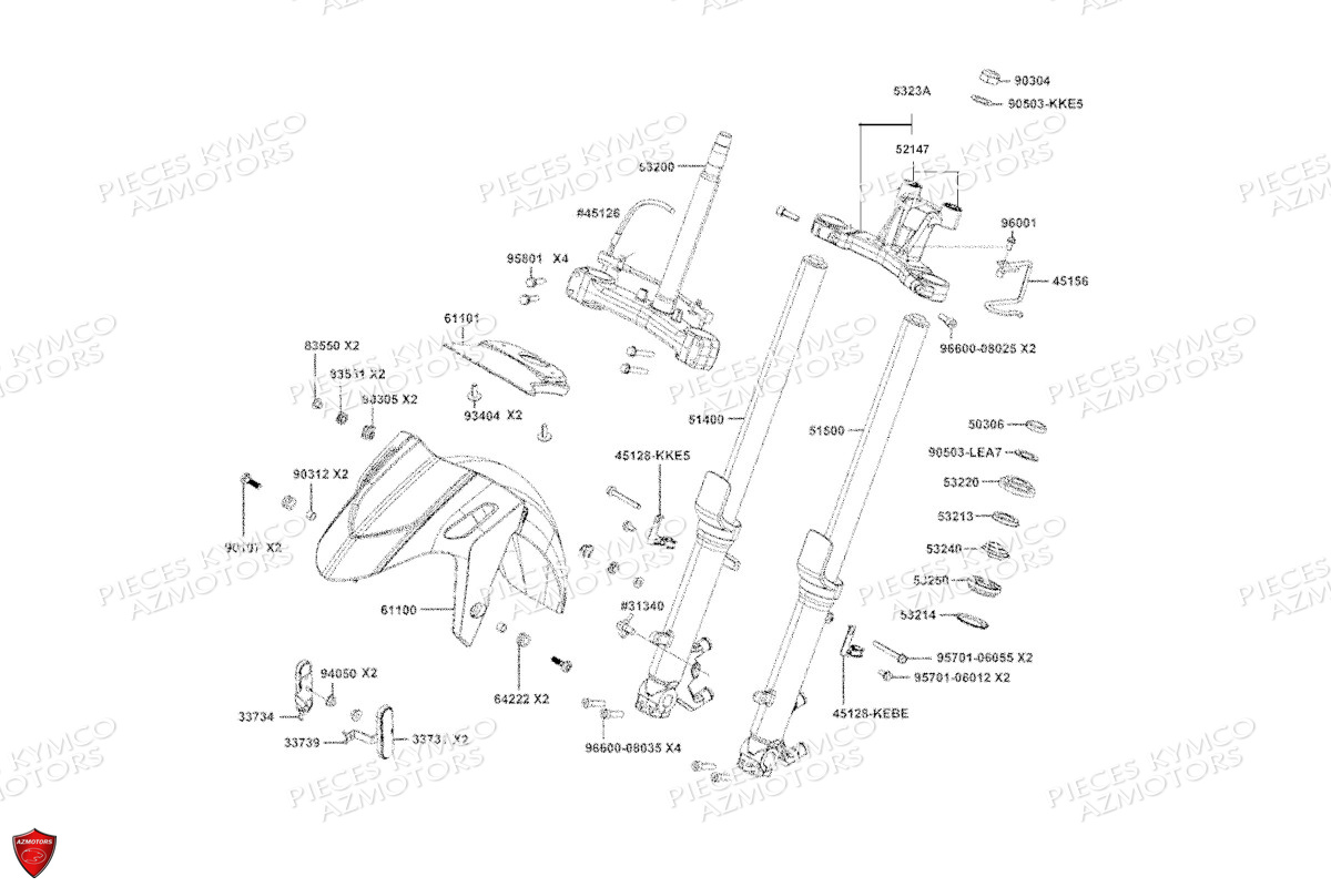 Fourche Garde Boue Avant KYMCO Pièces Scooter XCITING S 400I TCS 4T EURO 5 (SK80DA)
