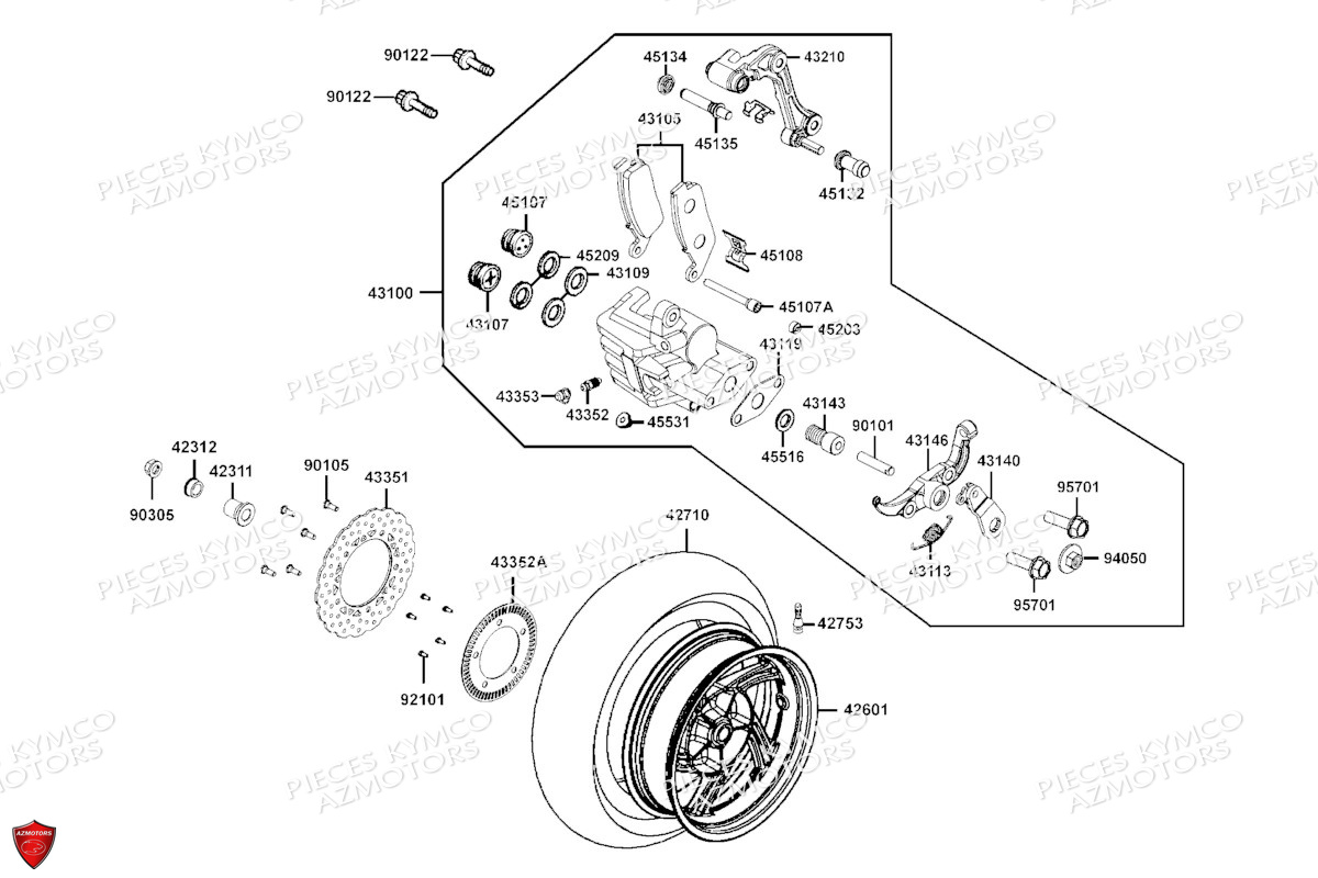 Roue Arriere KYMCO Pièces Scooter XCITING S 400I TCS 4T EURO 5 (SK80DA)