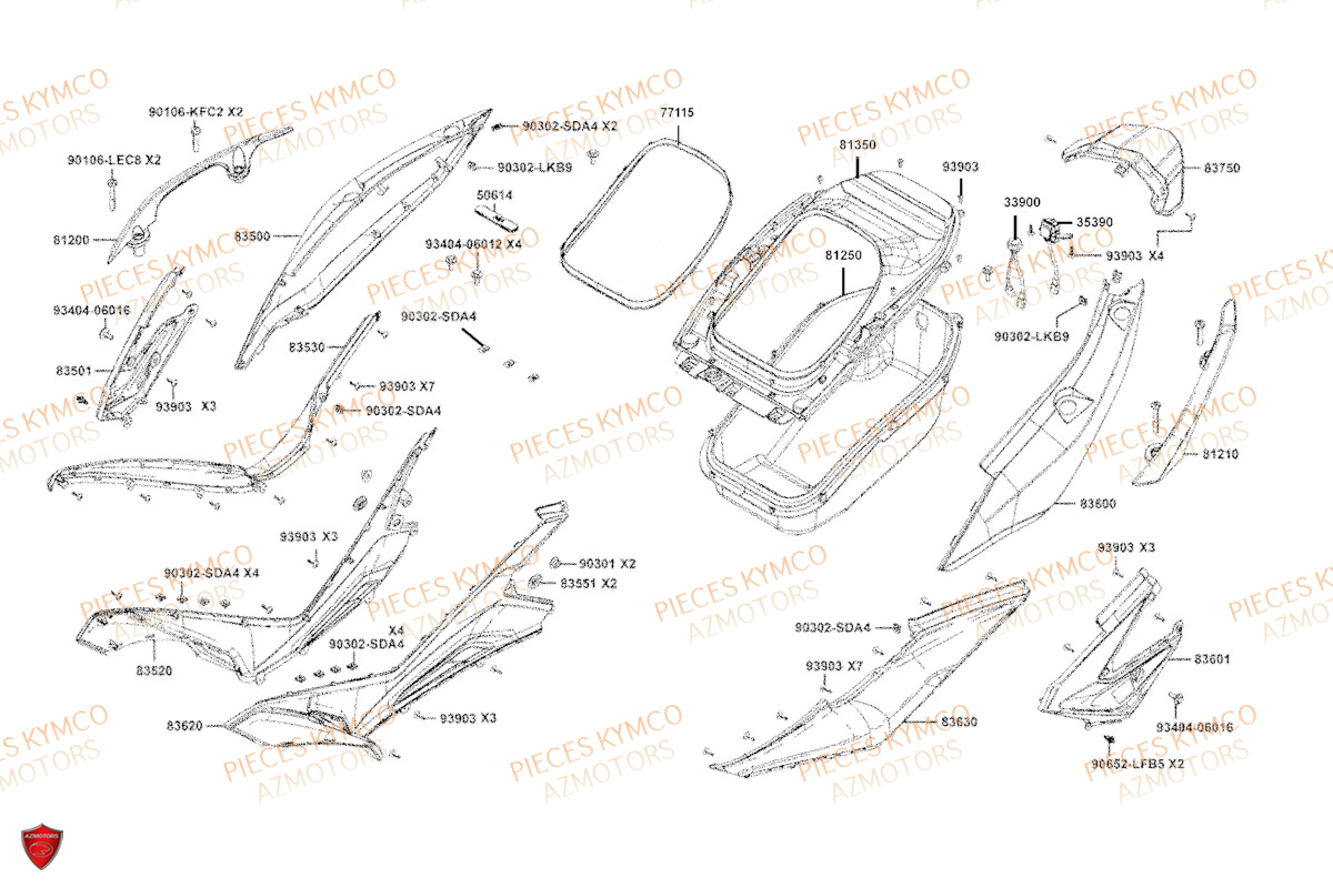 Carenage Arriere KYMCO Pièces Scooter XCITING VS400 SE TCS ABS EURO 5 (VSK80EB)