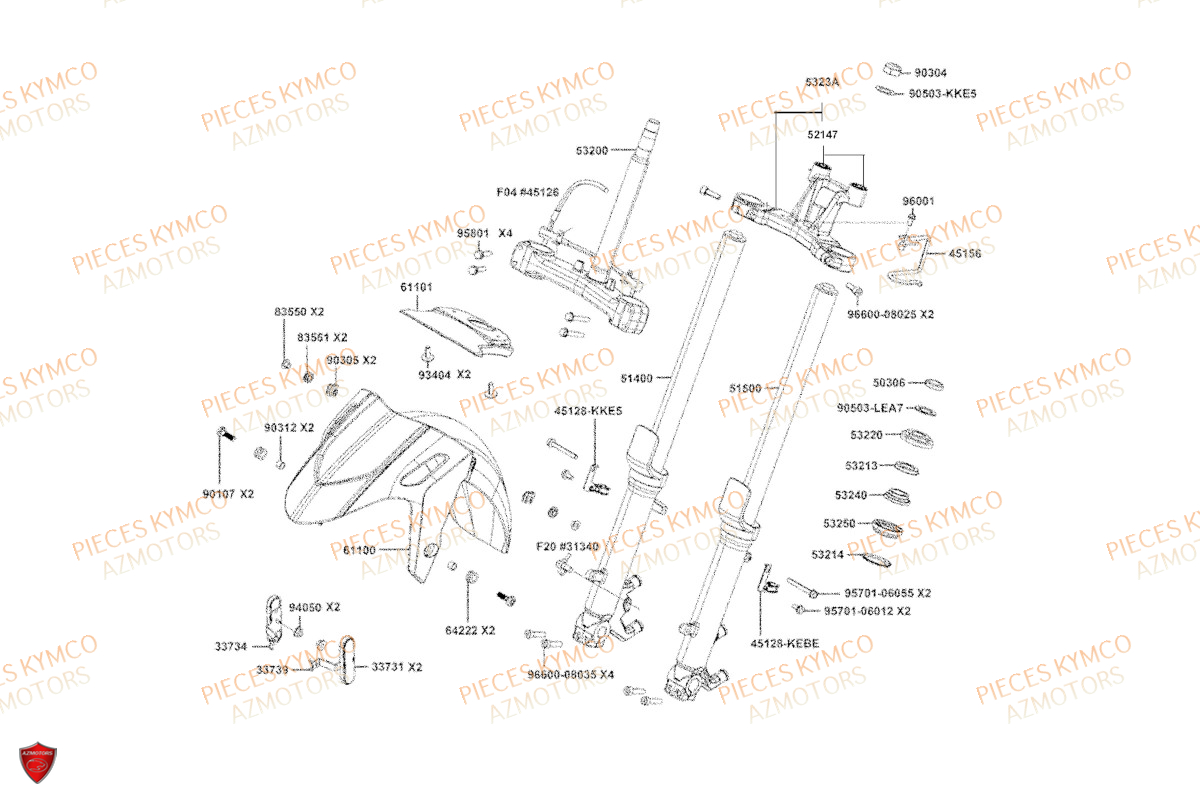 Fourche KYMCO Pièces Scooter XCITING VS400 SE TCS ABS EURO 5 (VSK80EB)