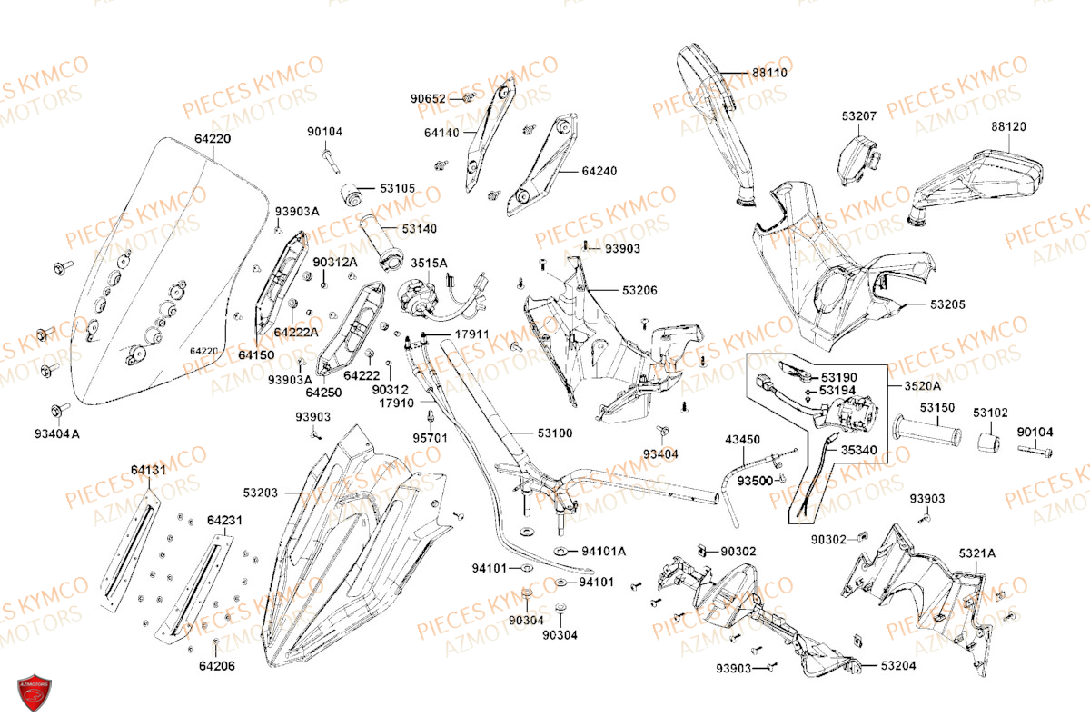 Guidon KYMCO Pièces Scooter XCITING VS400 SE TCS ABS EURO 5 (VSK80EB)