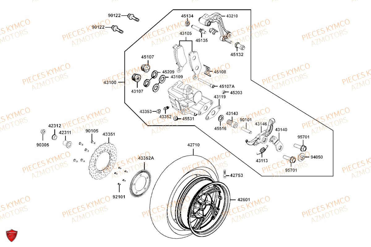 Roue Arriere KYMCO Pièces Scooter XCITING VS400 SE TCS ABS EURO 5 (VSK80EB)