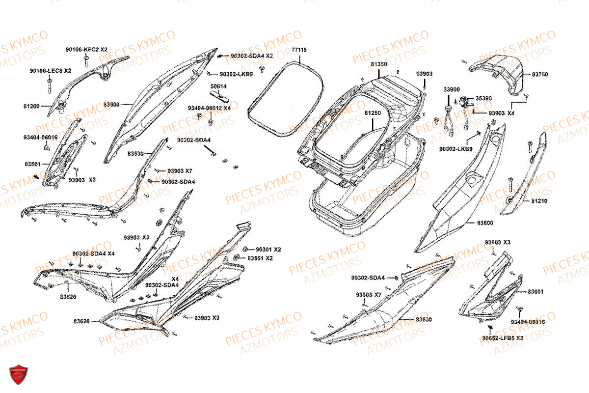 Carenage Arriere KYMCO Pièces Scooter XCITING VS 400 TCS ABS EURO 5 (VSK80EA)