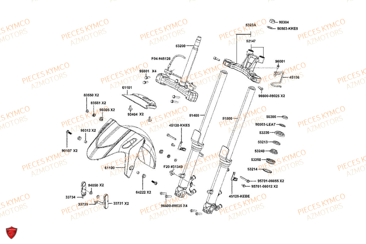 Fourche KYMCO Pièces Scooter XCITING VS 400 TCS ABS EURO 5 (VSK80EA)