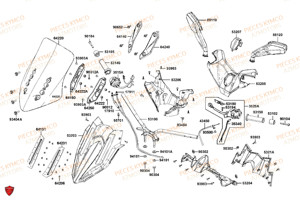 Guidon KYMCO Pièces Scooter XCITING VS 400 TCS ABS EURO 5 (VSK80EA)