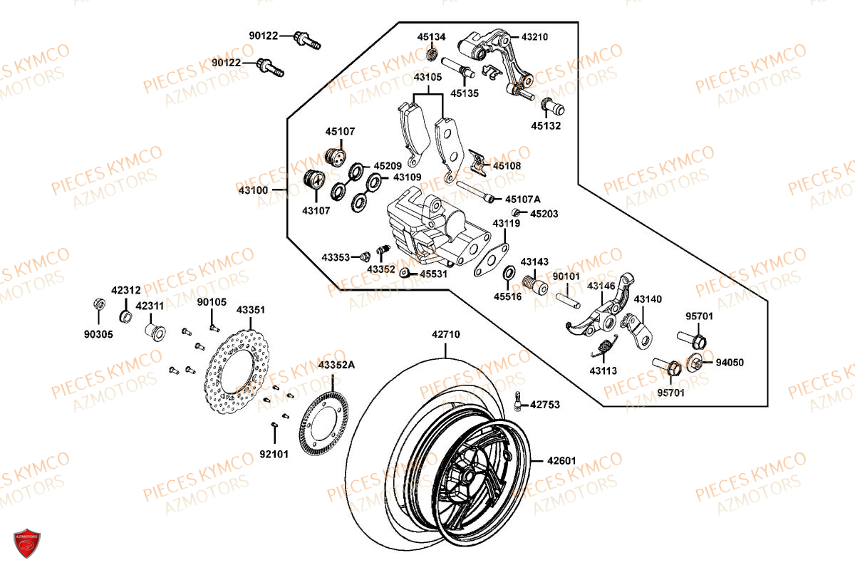 Roue Arriere KYMCO Pièces Scooter XCITING VS 400 TCS ABS EURO 5 (VSK80EA)