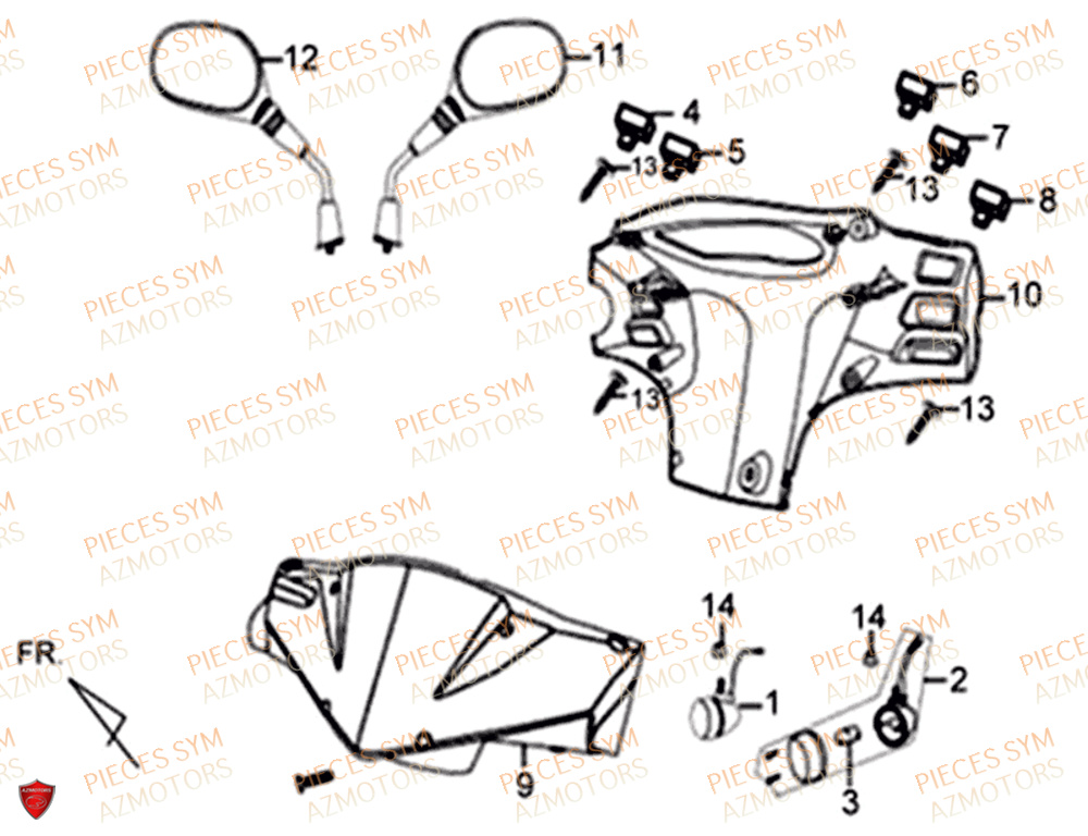 Couvre Guidon SYM Pièces XPRO 50 E4 - AE05W9-EU (2018-2021)
