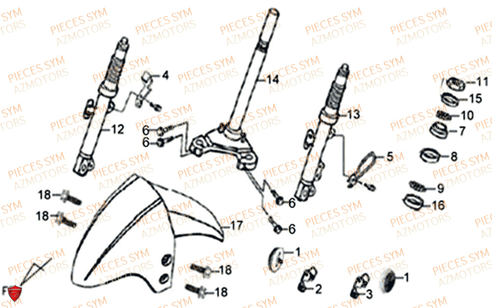 Te De Fourche SYM Pièces XPRO 50 E4 - AE05W9-EU (2018-2021)
