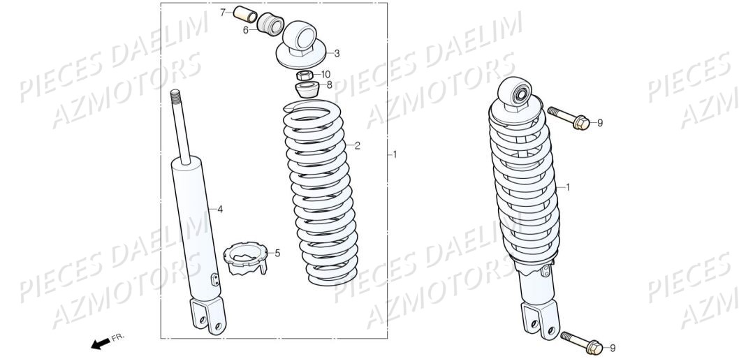 Amortisseur AZMOTORS Pieces Scooter DAELIM XQ1 125 D