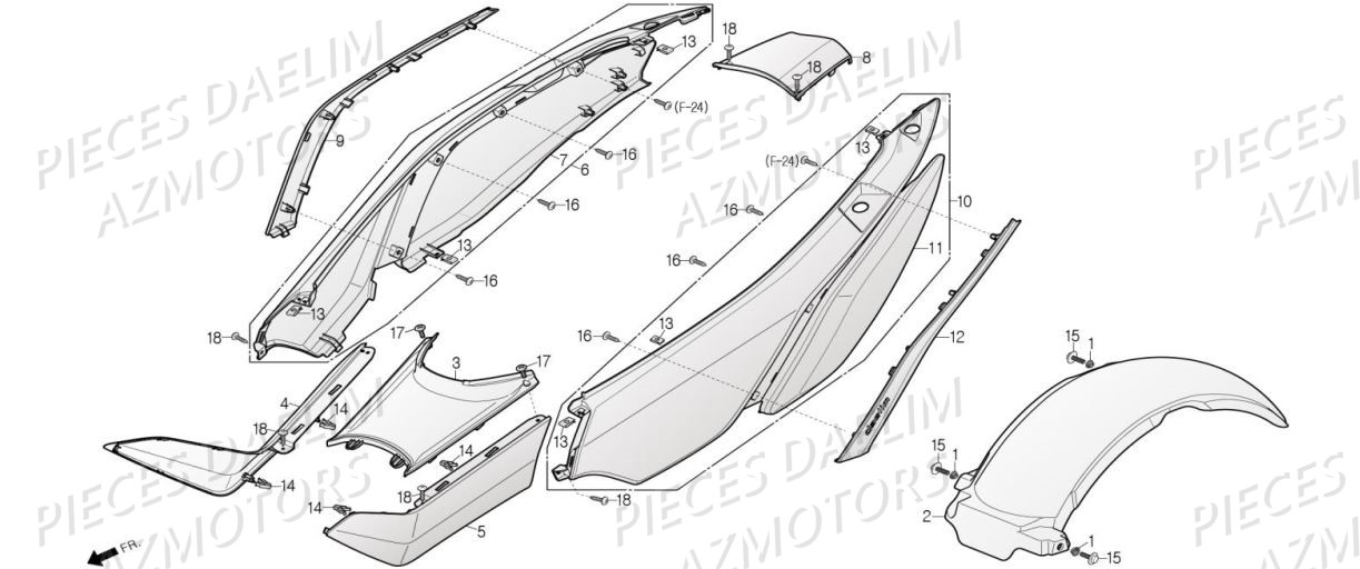 Carenages Arriere AZMOTORS Pieces Scooter DAELIM XQ1 125 D