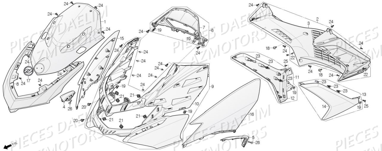 Carenages Avant AZMOTORS Pieces Scooter DAELIM XQ1 125 D