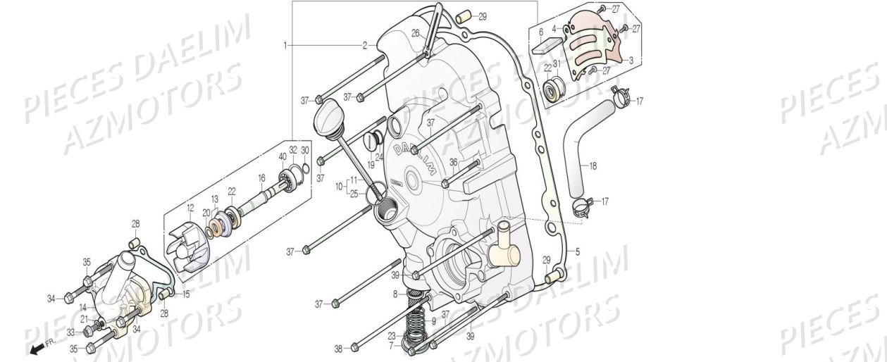 CARTER DROIT POMPE A EAU AZMOTORS XQ1 125D