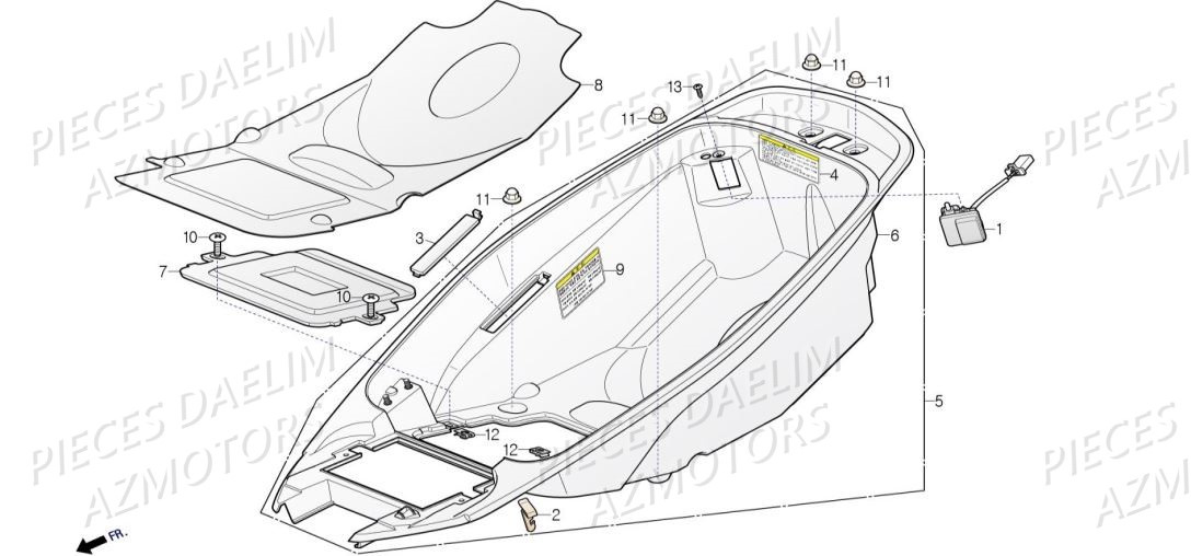 Coffre Selle AZMOTORS Pieces Scooter DAELIM XQ1 125 D