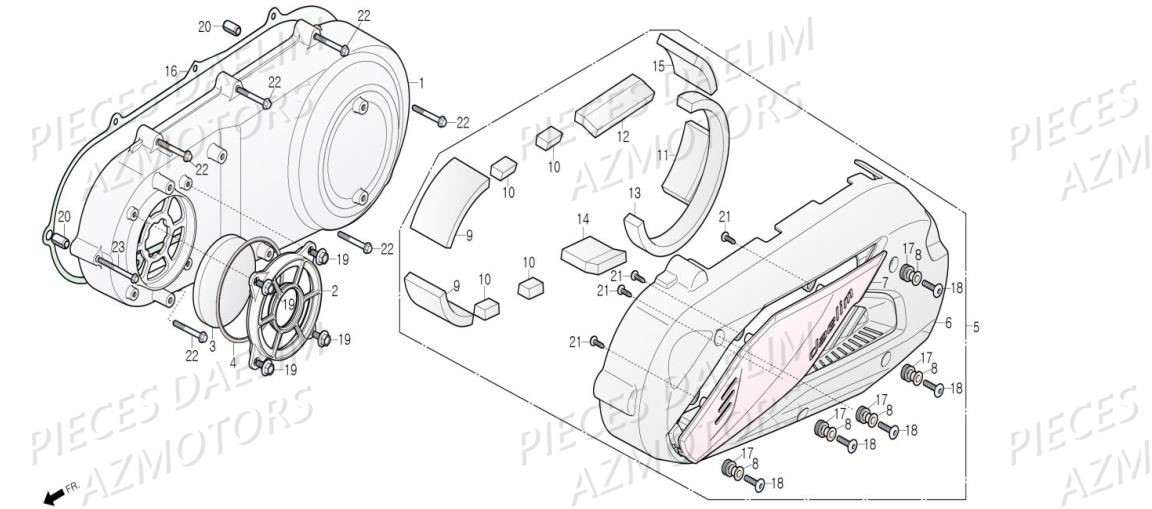 Couvercle Carter Gauche AZMOTORS Pieces Scooter DAELIM XQ1 125 D