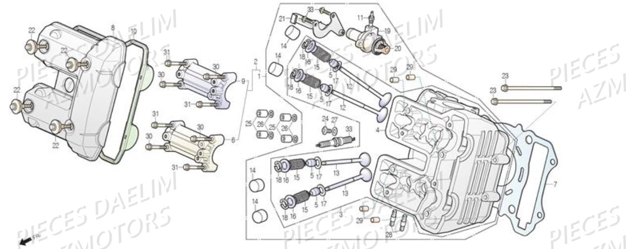 Culasse Soupapes AZMOTORS Pieces Scooter DAELIM XQ1 125 D