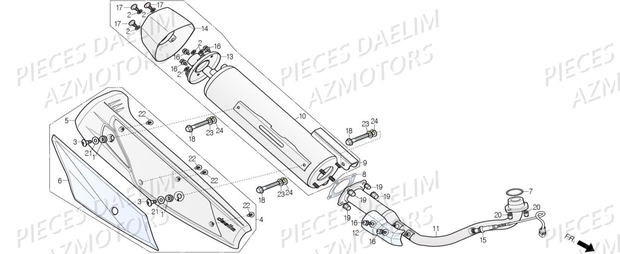 Echappement AZMOTORS Pieces Scooter DAELIM XQ1 125 D