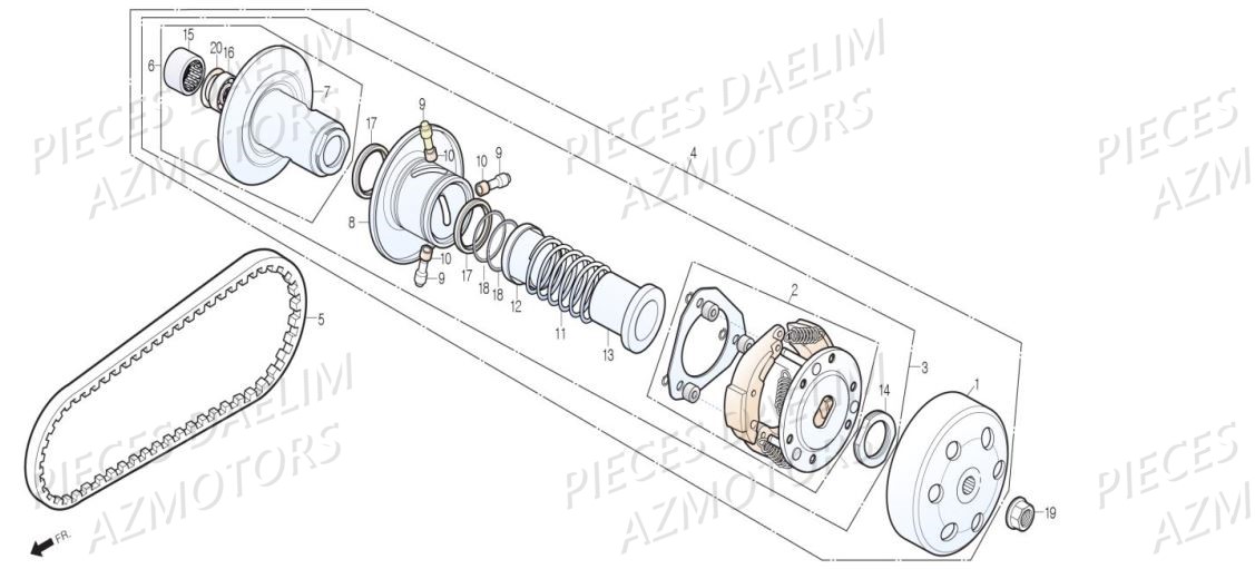 Embrayage AZMOTORS Pieces Scooter DAELIM XQ1 125 D